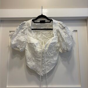 ASOS White Lace Puff Sleeve Blouse